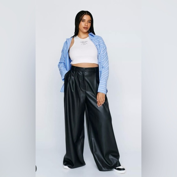 SO Black Wide Leg Leather Pants Large Size 13 - Picture 1 of 8